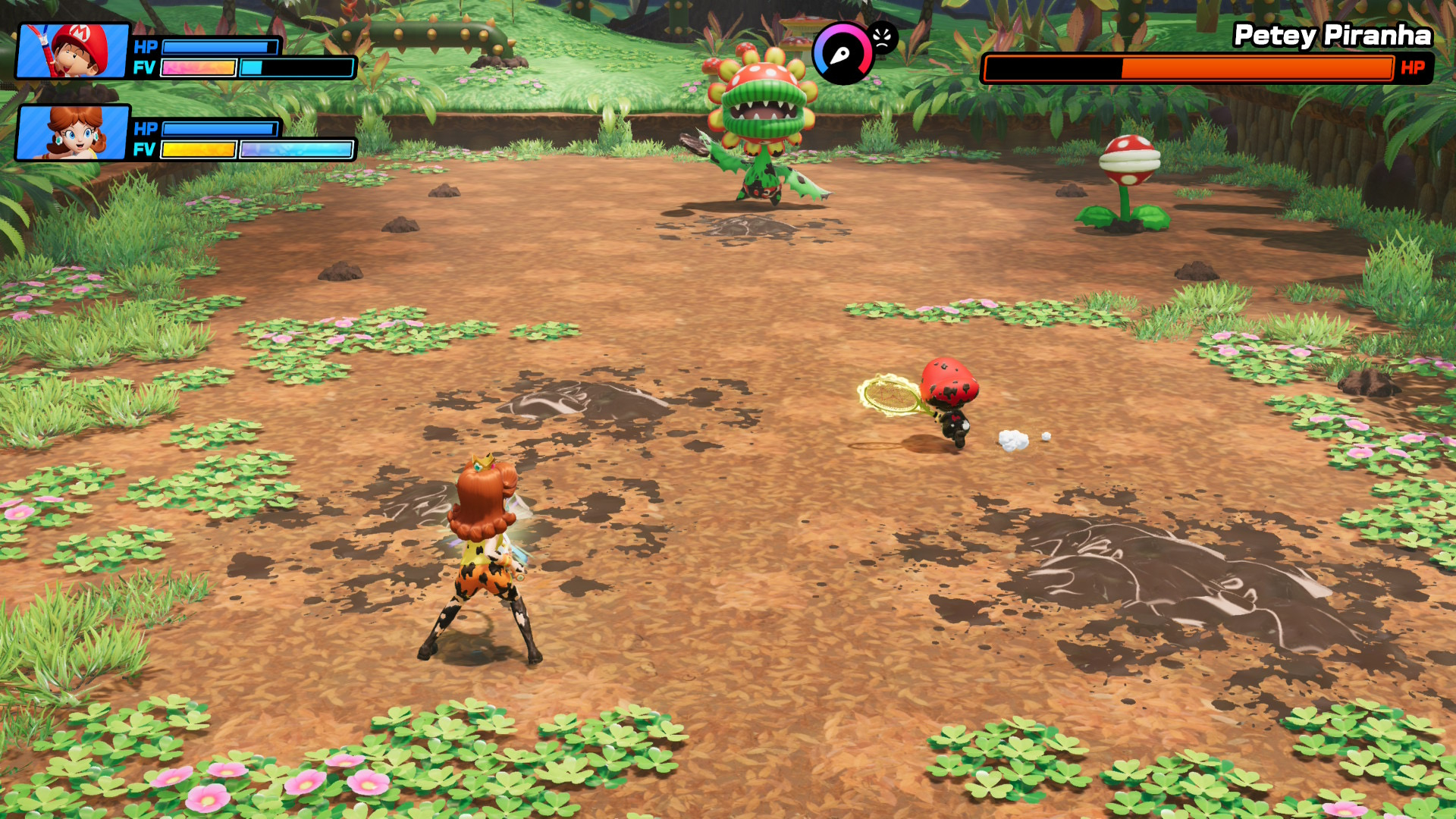 A screenshot from Mario Tennis Fever showing a boss fight